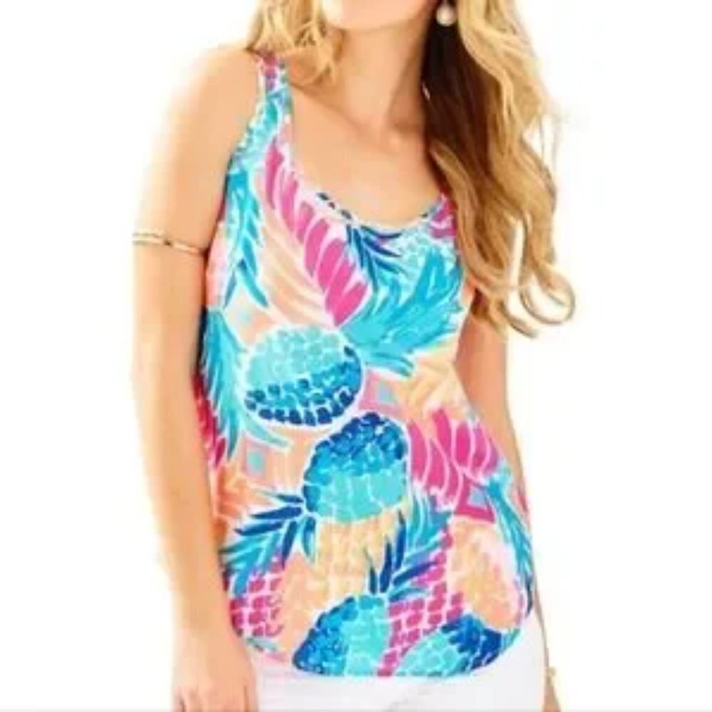 Lilly Pulitzer Alyssa Pineapple Silk Sleeveless Tank Top Size Small